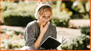 woman listening to audiobook